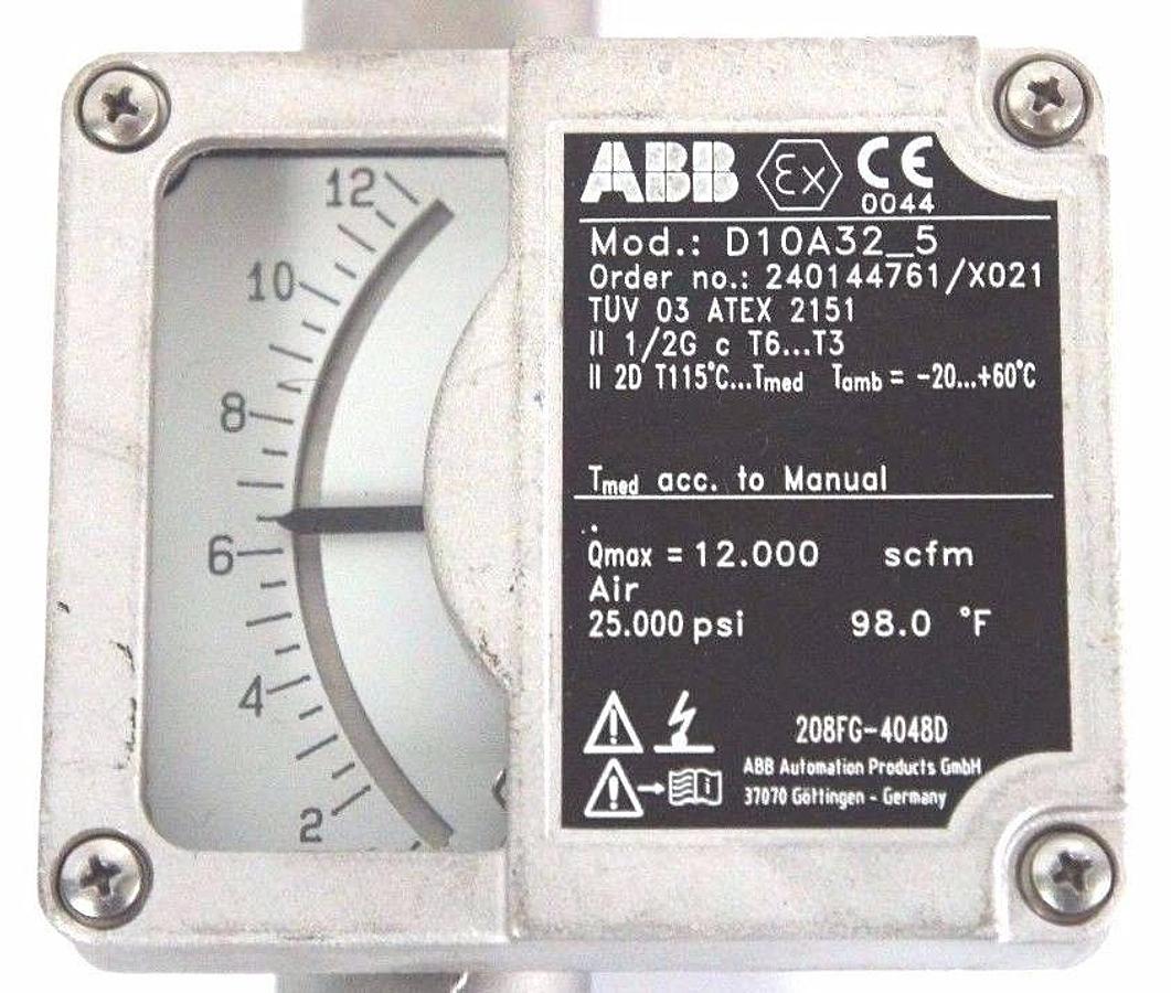 Used NEW ABB D10A32-5 FLOWMETER 1/2" NPT ORDER NO. 240144761/X021 D10A325