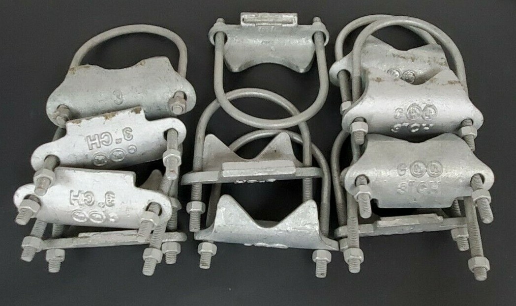 Used LOT OF 13 NEW ASSORTED BRAND 3" U-BOLT CONDUIT CLAMPS (3" KORNS, 3" CH, X-3)
