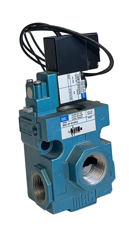 Used MAC VALVES 56C-47-616AA / 56C47616AA SOLENOID VALVE  24VDC COIL 8.5W 150PSI USNP