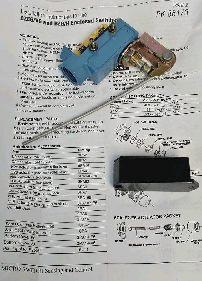 Used NIB HONEYWELL DTE6-2RQ62 MICROSWITCH LIMIT SWITCH 125/250VAC, DTE62RQ62