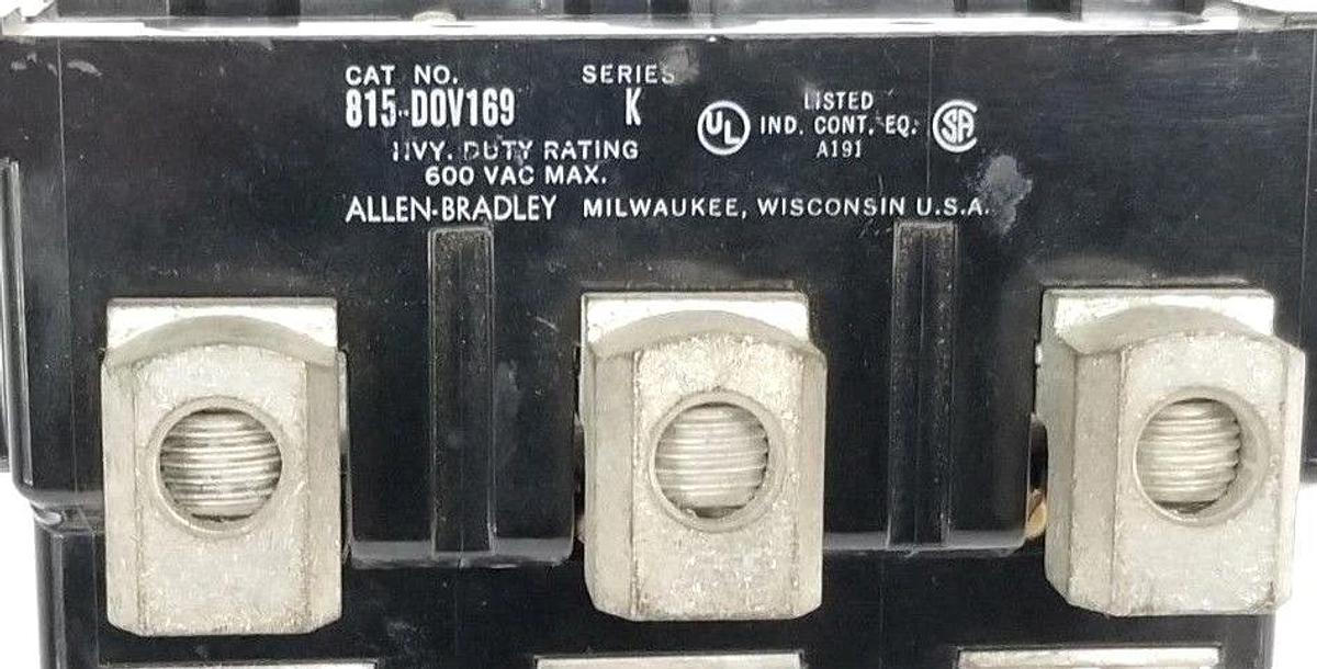 Used ALLEN BRADLEY 815-DOV169 OVERLOAD RELAY SER. K 600VAC 815-D0V169