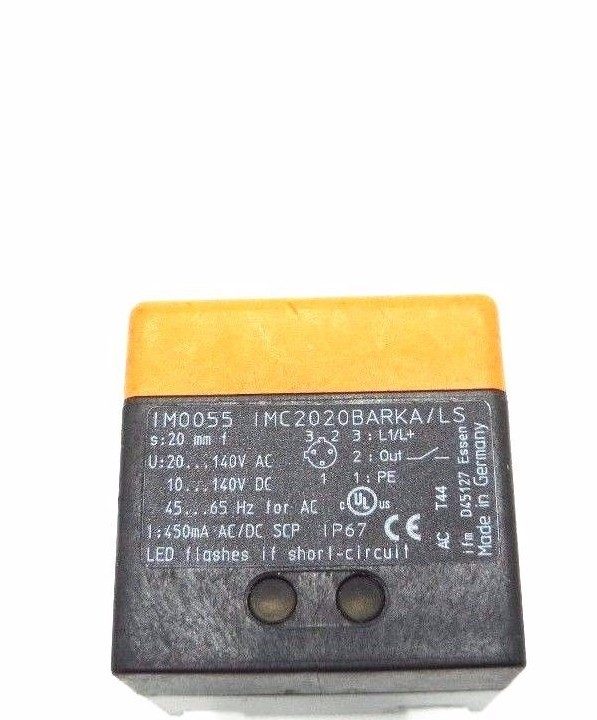 Used IFM IM0055 PROXIMITY SWITCH INDUCTIVE 20MM, 20-140VAC 10-140VDC, IMC2020BARKA/LS