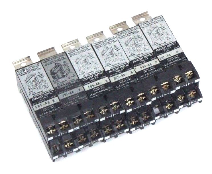Used LOT OF 6 ALLEN BRADLEY 595-AA SER. B AUXILIARY CONTACTS SIZE 0-4