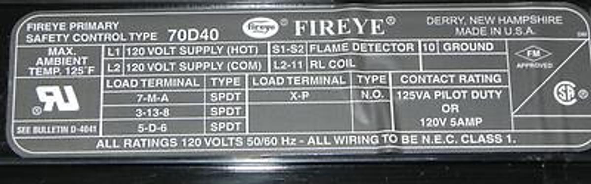Used FIREYE 70D40 SOLID STATE BURNER MANAGEMENT CONTROL USED