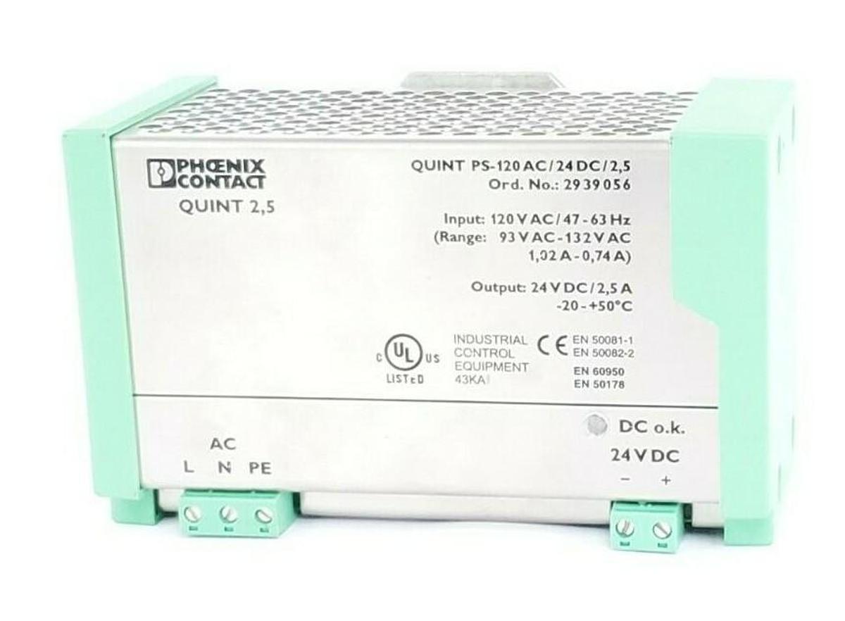Used PHOENIX CONTACT QUINT-PS-120AC/24DC/2.5 POWER SUPPLY ORD. NO.: 2939056