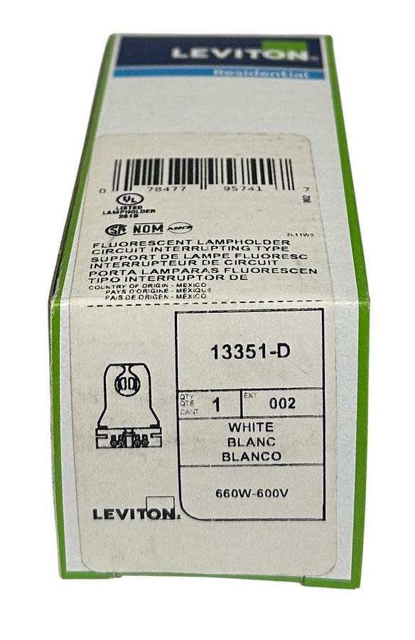 7 LEVITON 13351-D / 13351D FLUORESCENT LAMPHOLDERS WHITE 660W 600V NSMP