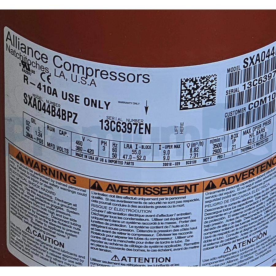 Trane Alliance SXA044B4BPZ | COM10038 Scroll Compressor 460V 3.75-ton (42k BTU)