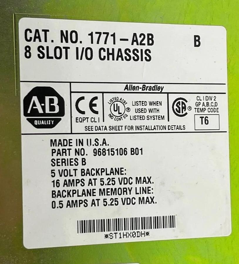 Allen-Bradley 1771-A2B /B PLC-5 8-Slot I/O Chassis 1771A2B Remanufactured