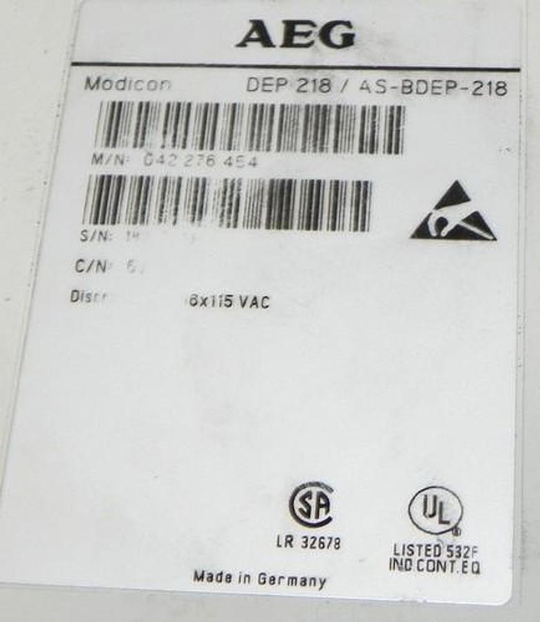 Used AEG MODICON DEP218/AS-BDEP-218 INPUT MODULE 16POINT 115VAC DEP 218/AS-BDEP-218