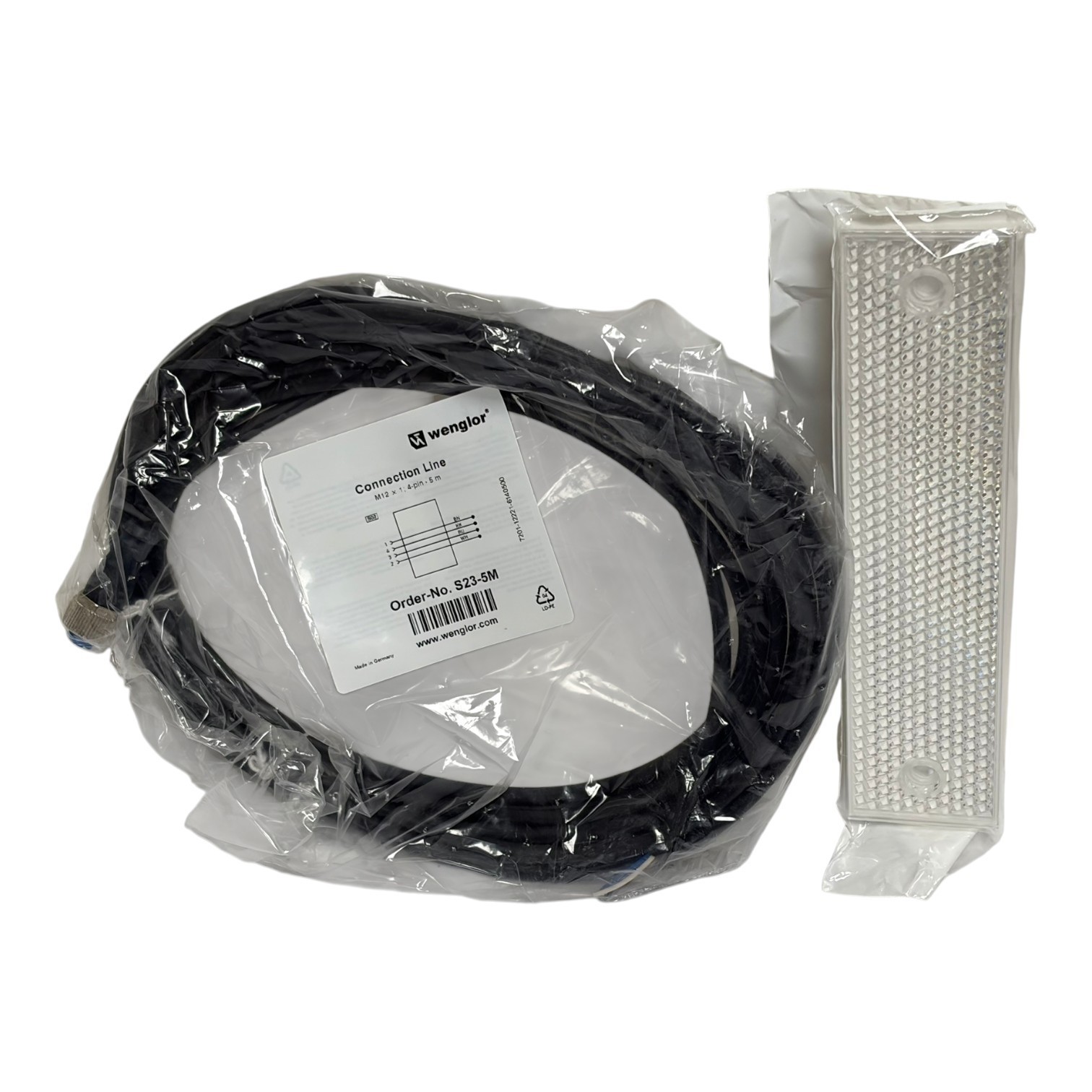 New Wenglor S23-5M Connection Line Cable & RE1804BA Reflector Combo