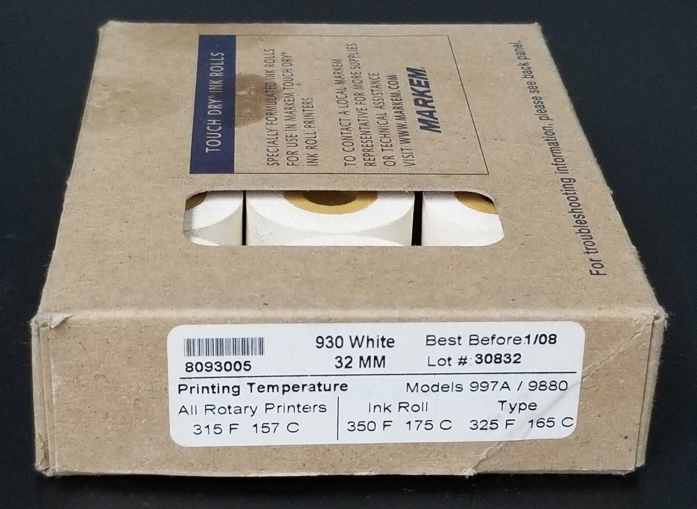 LOT OF 12 NIB MARKEM 930 WHITE 32MM INK ROLLS MODELS: 997A/9880