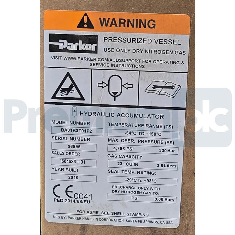 Parker BA01B3T01P2 Hydraulic Bladder Accumulator 1 Gal. 330 Bar BA01B3T01A1 NSMP