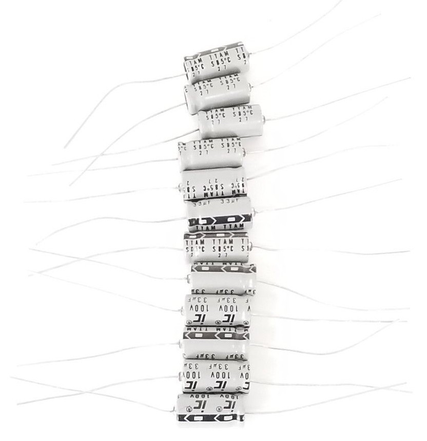 Used LOT OF 12 NEW ILLINOIS CAPACITOR TTAM AXIAL ELECTROLYTIC CAPACITORS 100V, 33uF