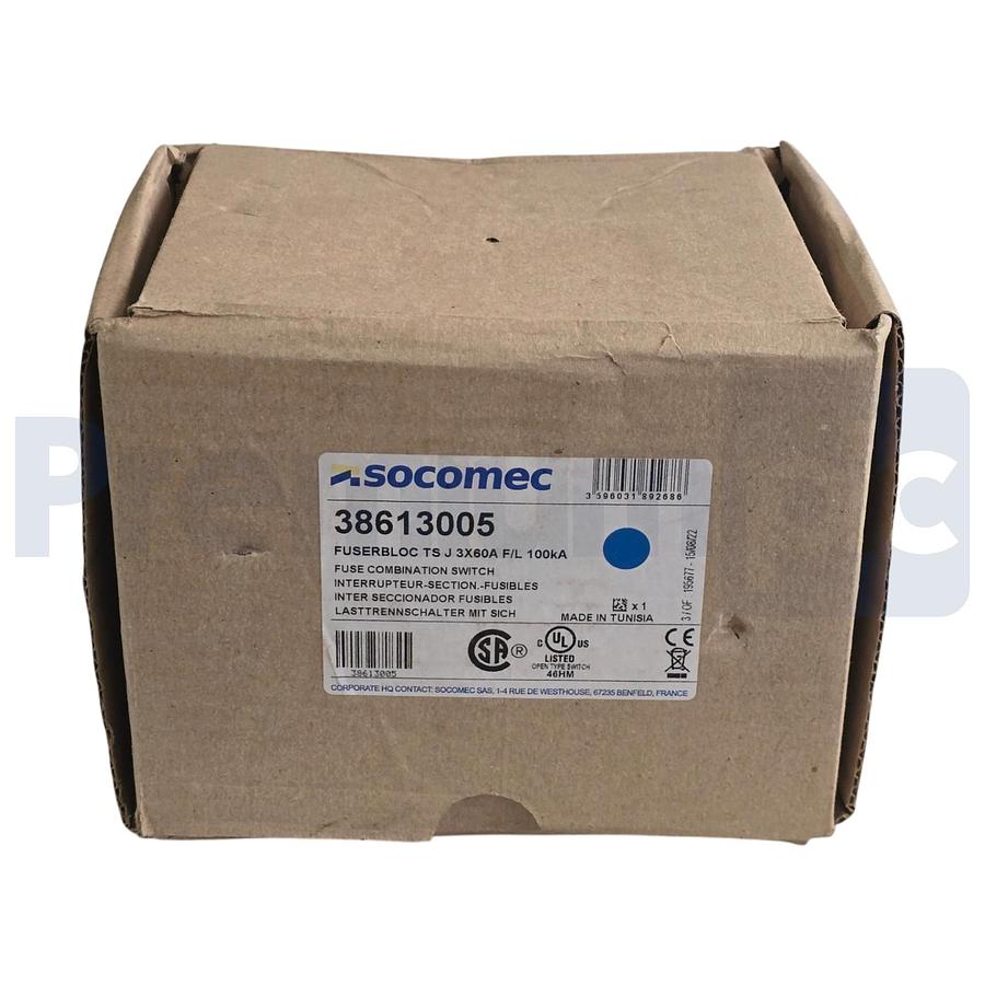 Used Socomec 38613005 FUSERBLOC TS J 3-Pole 60A 100kA Fusible Disconnect Switch NSMP