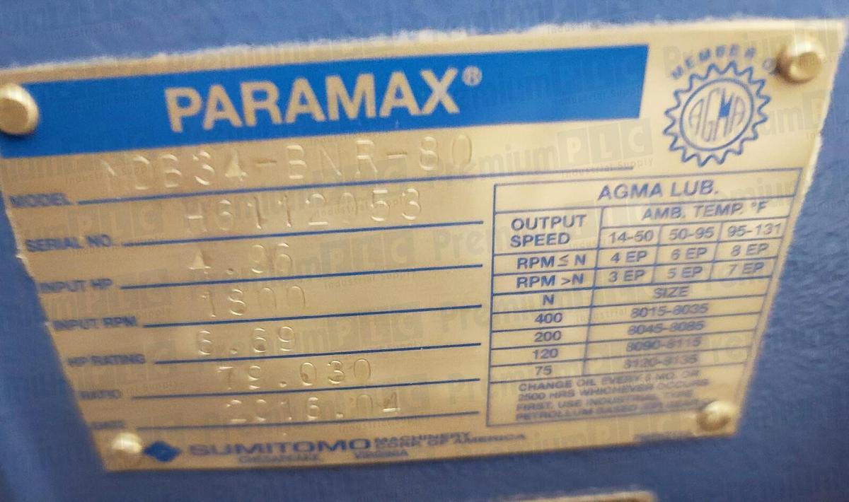 Used Sumitomo MDB34-BNR-80 | PA213582 Paramax M Series Gear Reducer GBN0N413 NEW