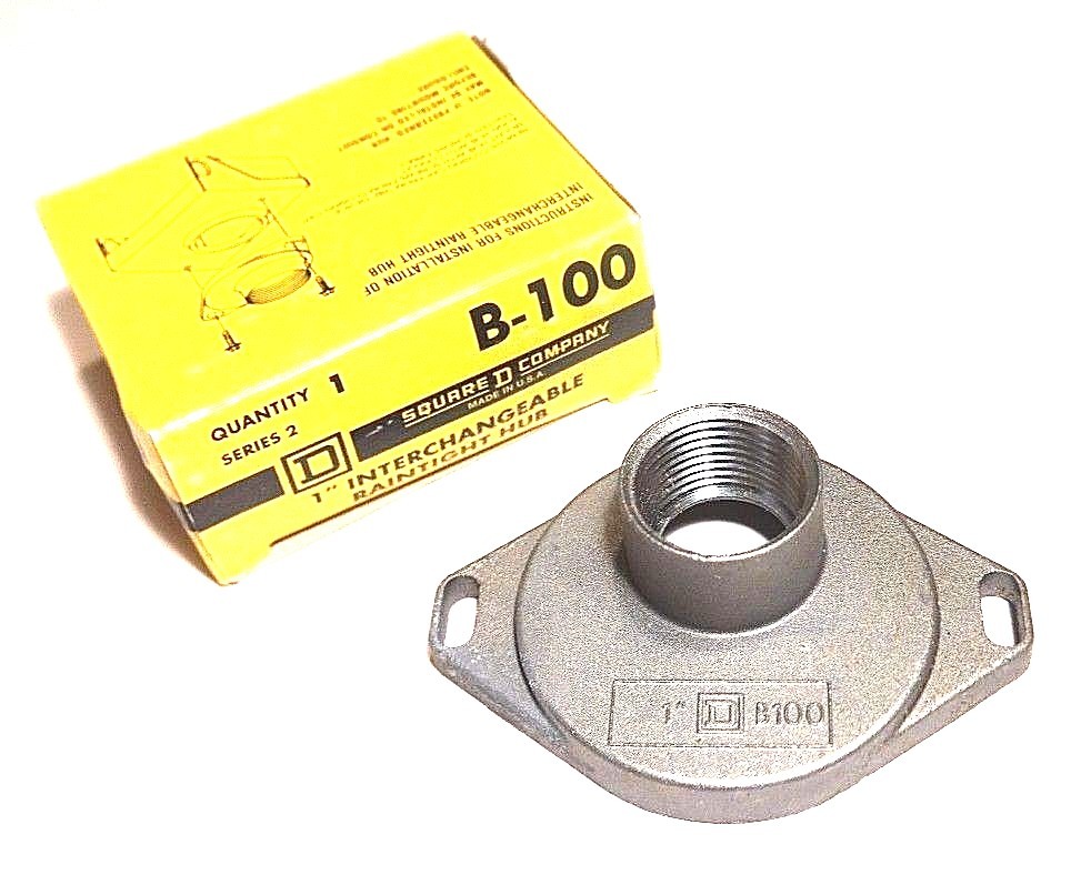 Used NIB SQUARE D, B-100 SERIES 2 INTERCHANGEABLE RAINTIGHT HUB 1", B100