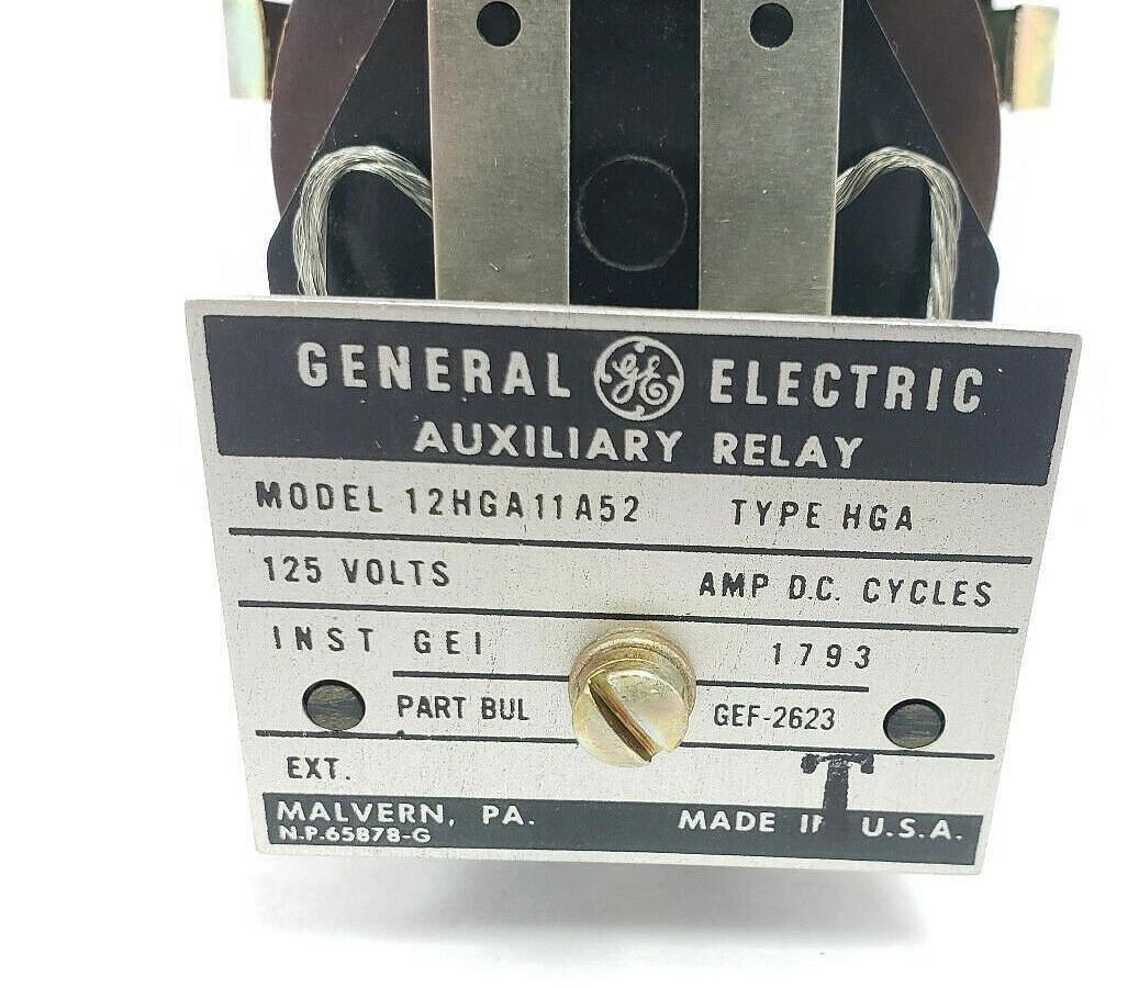 Used GENERAL ELECTRIC 12-HGA11A52 AUXILIARY RELAY, TYPE HGA, 125V, 12HGA11A52