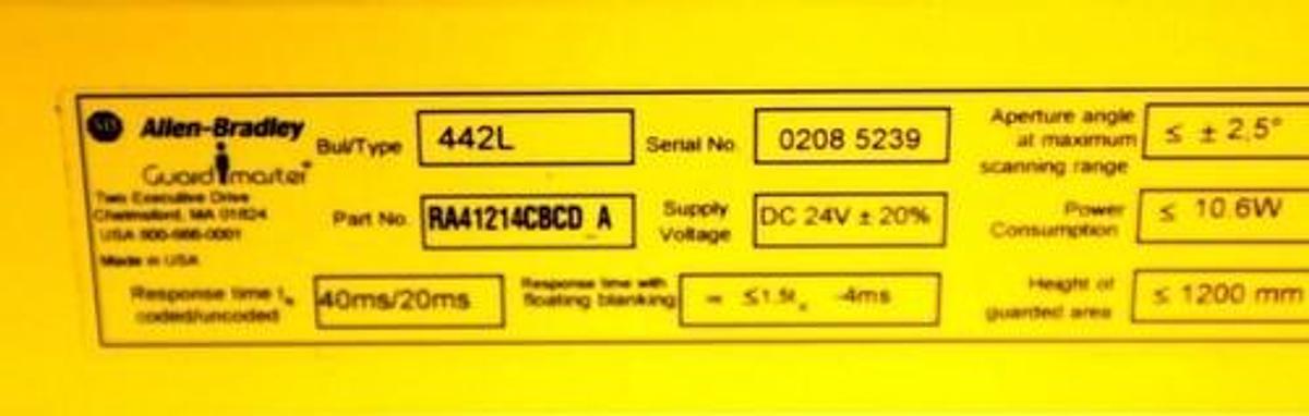 Used ALLEN BRADLEY 442L-TA41214CACD /442L-RA41214CBCD SafeShield LIGHT CURTAIN SET
