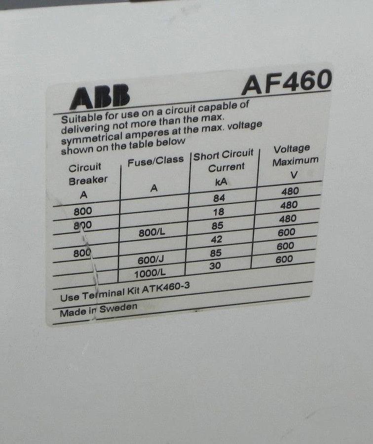 Used ABB AF460W-30 WELDING ISOLATION CONTACTOR AF460 W/ SACE S6 CIRCUIT BREAKER
