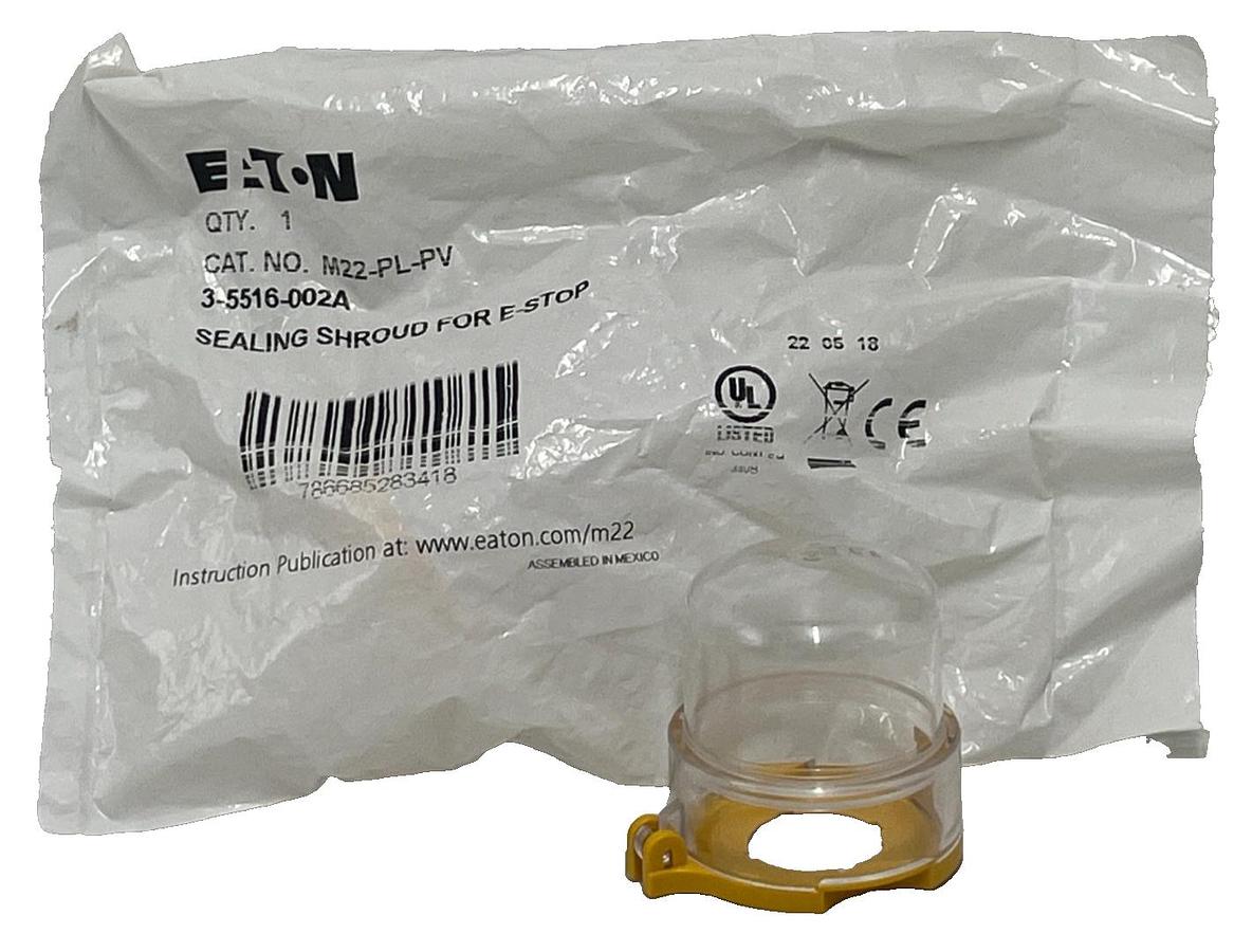 Used (2) Eaton M22-PL-PV Sealing Shroud for 22.5mm Pushbutton E-Stop Clear Cover IP65