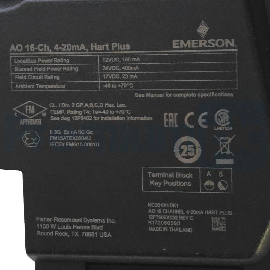 Emerson DeltaV SE4055S2B5 AO Plus Card 16CH 4-20mA HART 12P7669X032 KC3011X1-BK1