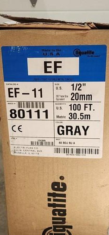 Used NIB LIQUATITE EF-11 CONDUIT SUNLIGHT RESISTANT 1/2'' GRAY EF11