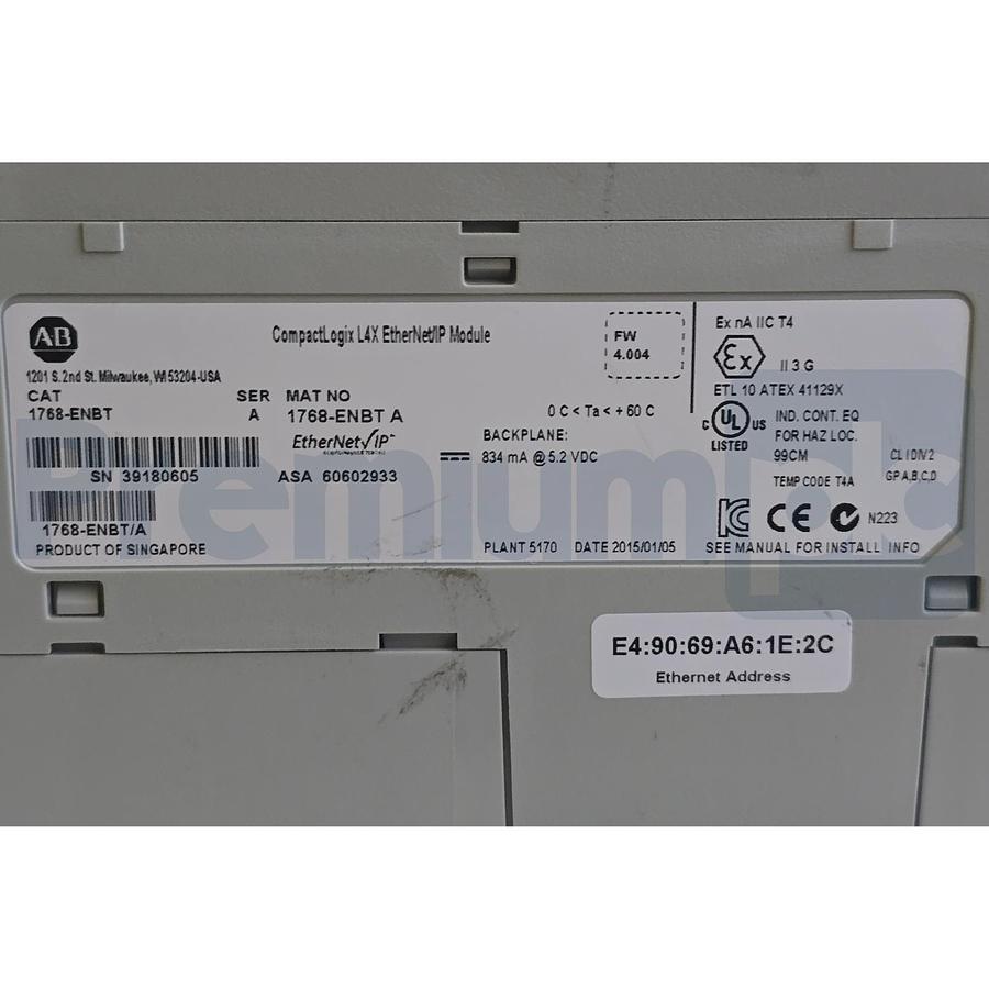 Used Allen Bradley 1768-ENBT /A CompactLogix L4X EtherNet/IP Module FW 4.004 USED