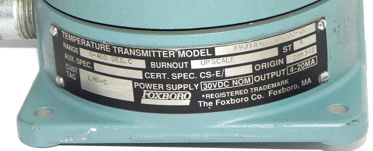 Used FOXBORO 893TA-JCUSN000-CK TEMPERATURE TRANSMITTER RANGE: 0-400 DEG. C