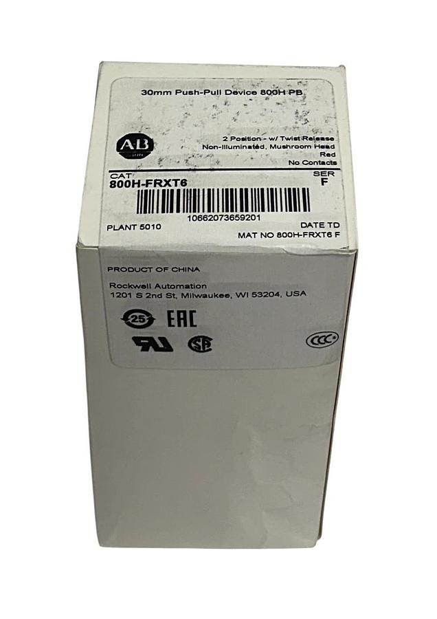 ALLEN BRADLEY 800H-FRXT6 /F 30mm PUSH-PULL BUTTON TWIST RELEASE RED 2-POS NSMP