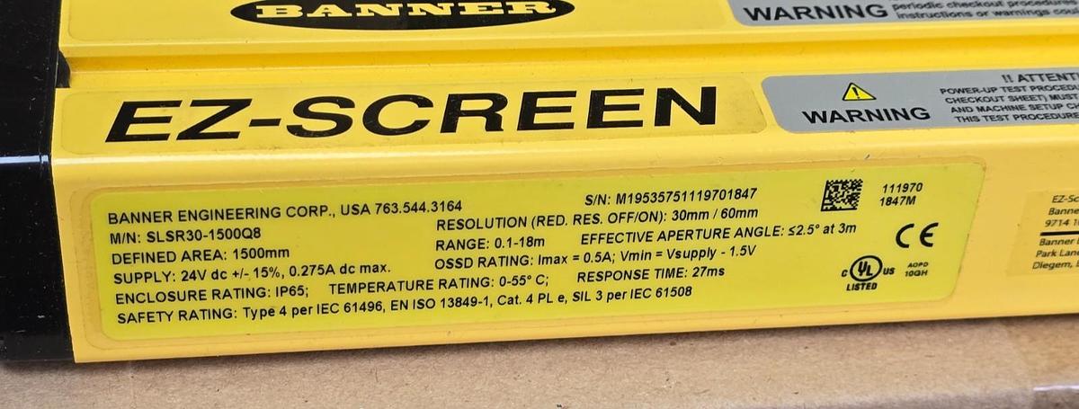 Used Banner Engineering SLSP30-1500Q88 EZ-SCREEN Safety Light Curtain Set 72396 NSMP