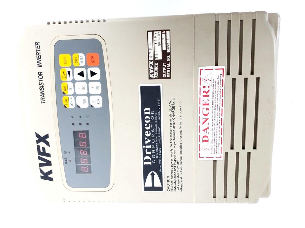 Used DRIVECON KVFX-475-E TRANSISTOR INVERTER 380-460V, 50-60HZ, 17A, 10HP, KVFX475E