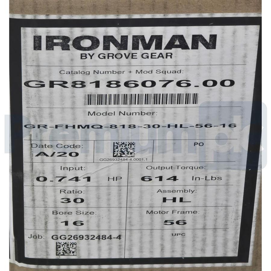 GROVE GEAR IRONMAN GR-FHMQ818-30-HL-56-16 GEAR REDUCER 30:1 GR8186076.00 NSMP