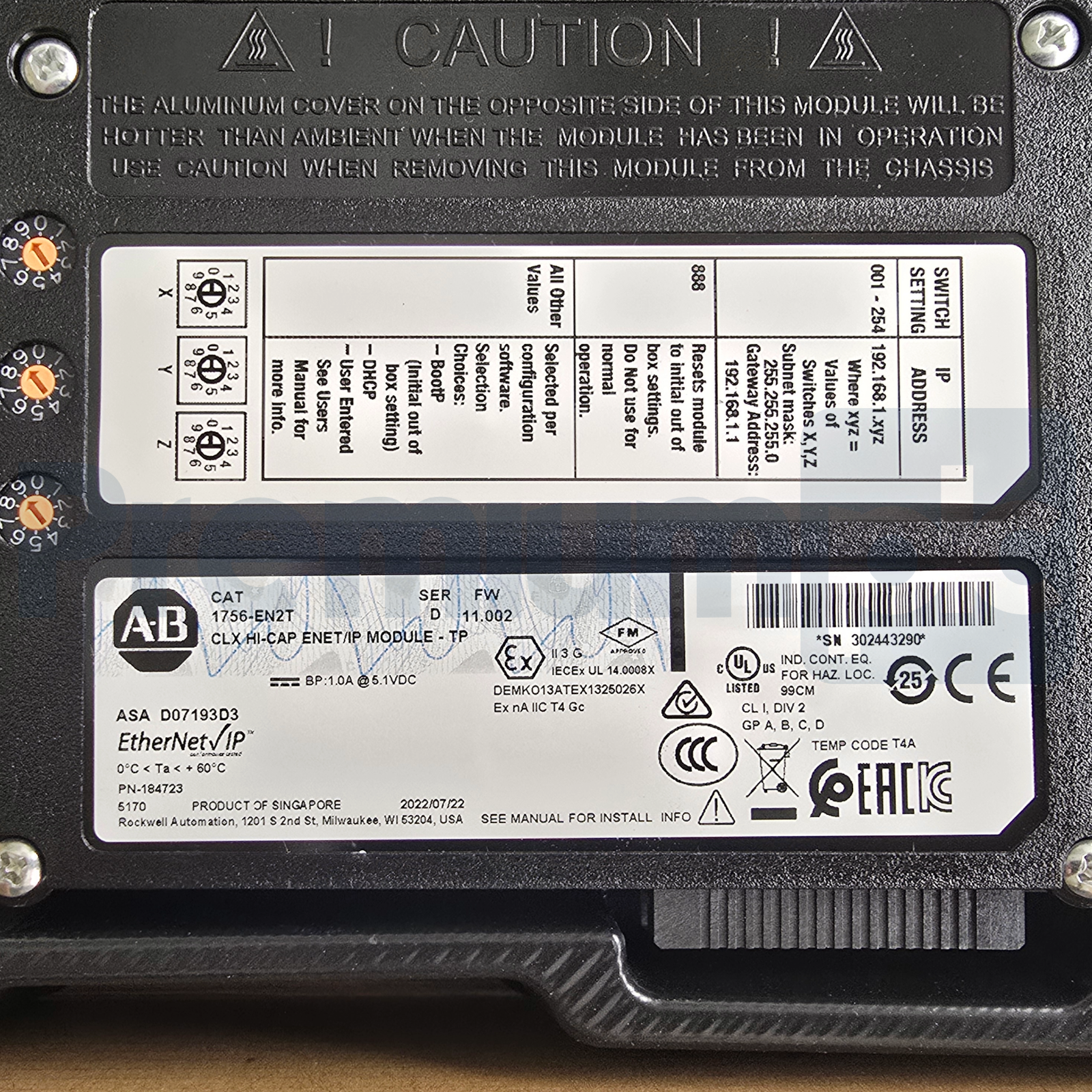 Used Allen Bradley 1756-EN2T /D ControlLogix Hi-Cap ENet/IP Module - TP FW 11.002