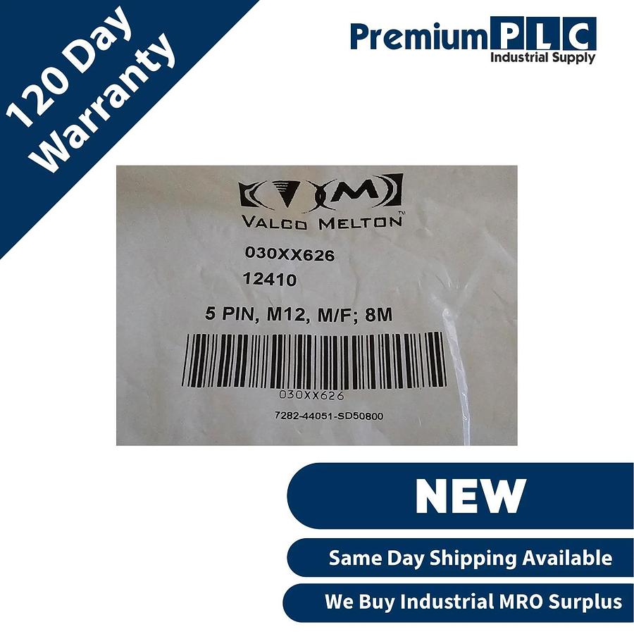 Used NEW VALCO MELTON / VALCO CINCINATI 030XX626 5-PIN, M12, M/F; 8M CONNECTOR CABLE