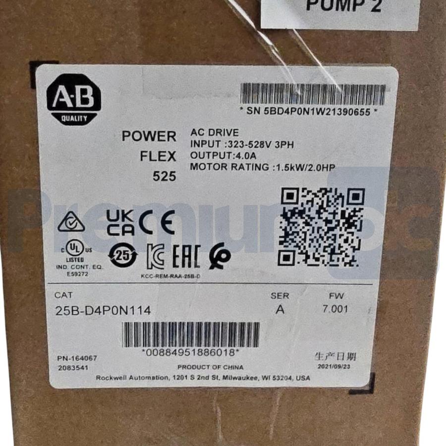 Used Allen Bradley 25B-D4P0N114 /A PowerFlex 525 AC Drive 2HP 480V 3PH
