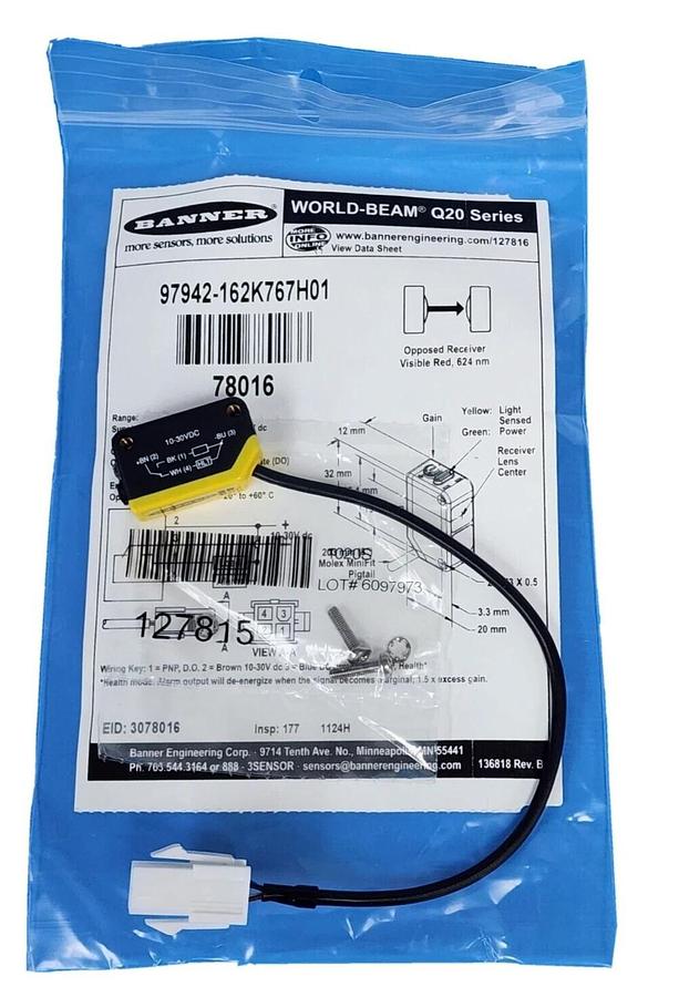 Used NEW BANNER 97942-162K767H01 WORLD-BEAM Q20 SERIES SENSOR 10-30VDC