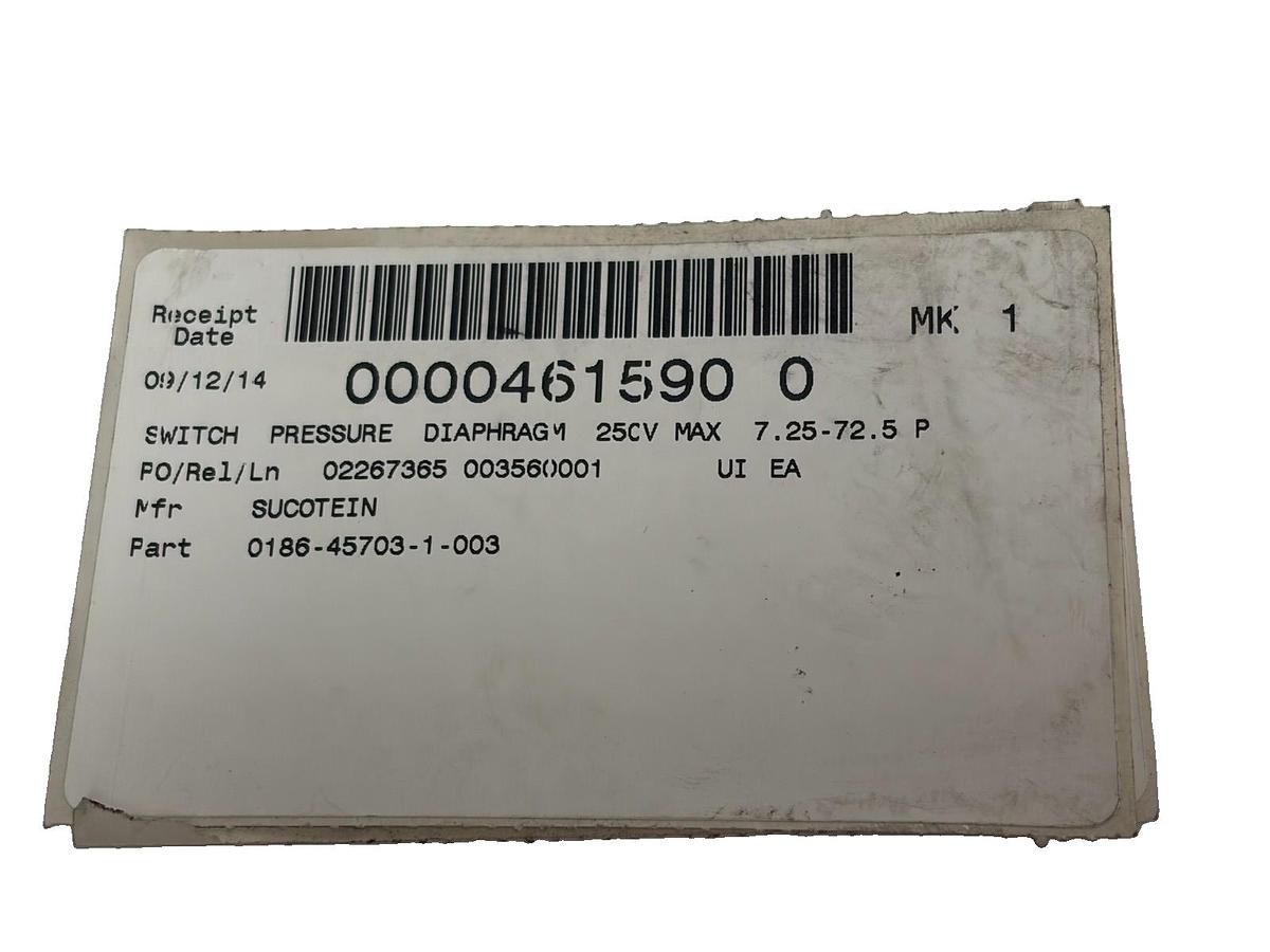 Used SUCO 0186-45703-1-003 Diaphragm Pressure Switch 250V 7.25-72.5 PSI New