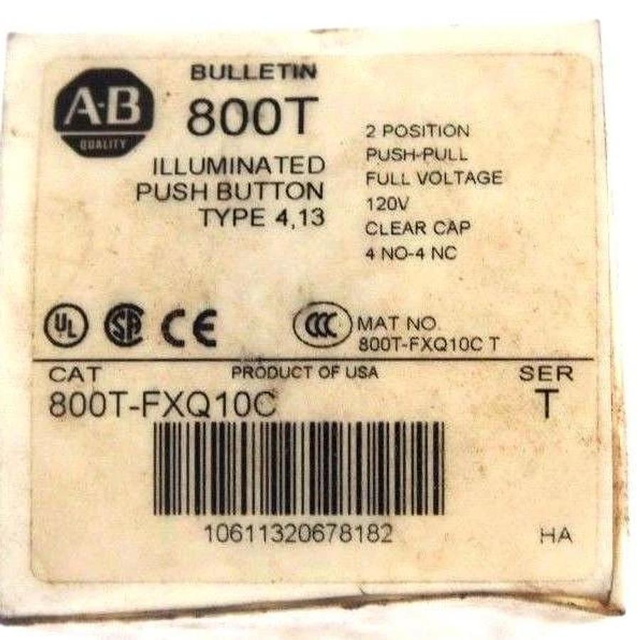 Used NIB ALLEN BRADLEY 800T-FXQ10C SER. T ILLUMINATED PUSH BUTTON CLEAR CAP 120V