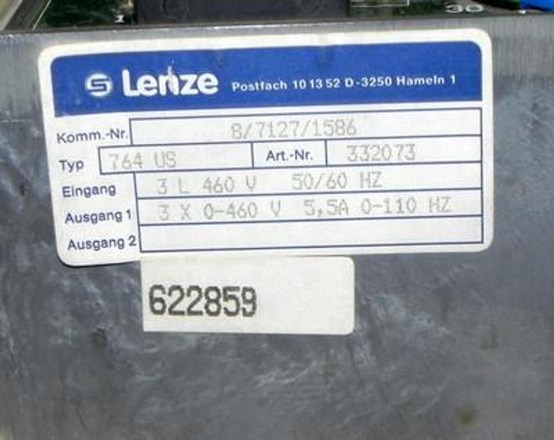 Used LENZE AC=760 DRIVE TYP. 764 US ART.-NR. 332073 KOMM. NR. 8/7127/1586