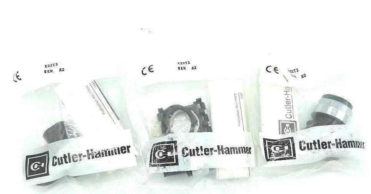 Used LOT OF 3 NEW EATON CUTLER-HAMMER E22T3 OPERATOR FOR PUSHBUTTON ILLUMINATED GREEN