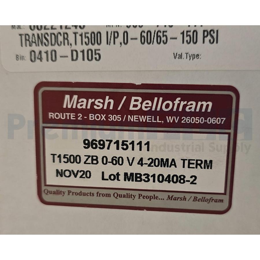 Used MARSH BELLOFRAM 969-715-111 T1500 I/P ELECTRO-PNEUMATIC TRANSDUCER 969715111 NEW
