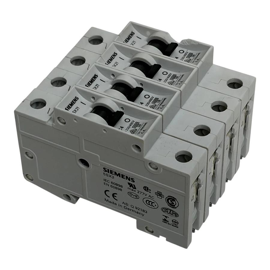 Lot of 4 Siemens 5SX21 C4 Miniature DIN Rail Circuit Breaker 4A 1-Pole