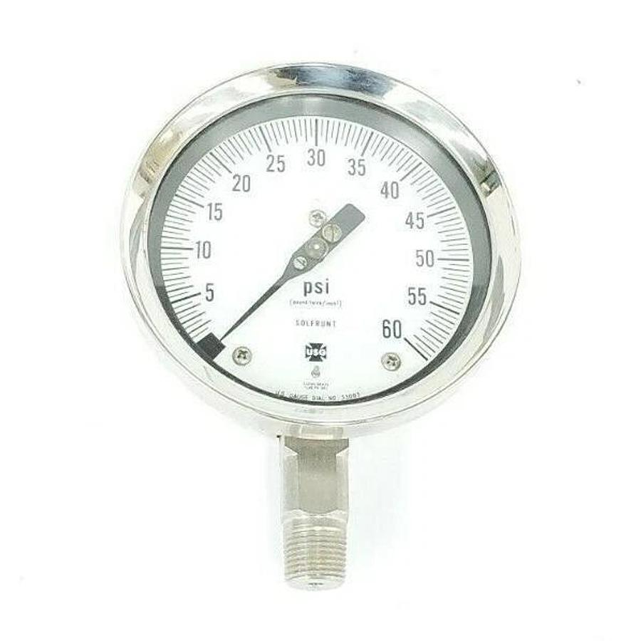 NEW U.S. GAUGE DIAL NO. 33003 SOLFRUNT PRESSURE GAUGE 0-60psi