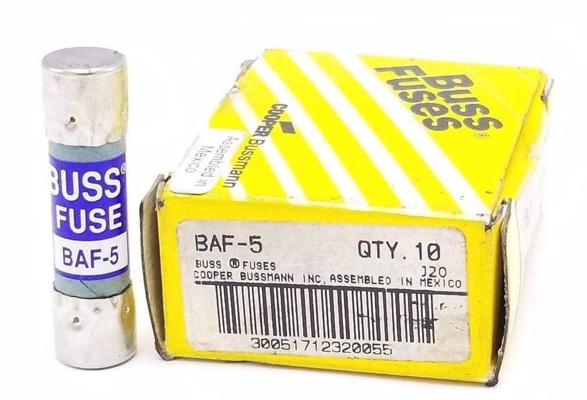 Used BOX OF 9 NEW COOPER BUSSMANN BAF-5 BUSS FUSES BAF5, 5AMP, 250V