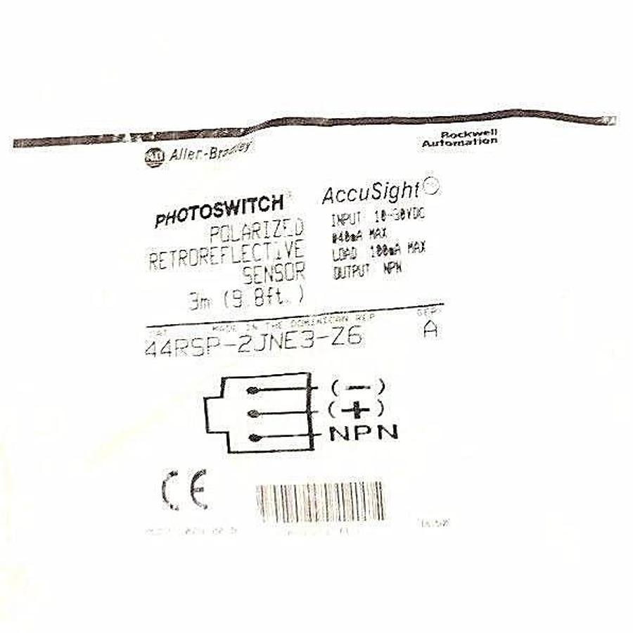 Used NEW ALLEN BRADLEY 44RSP-2JNE3-Z6 POLARIZED RETROREFLECTIVE SENSOR SER. A