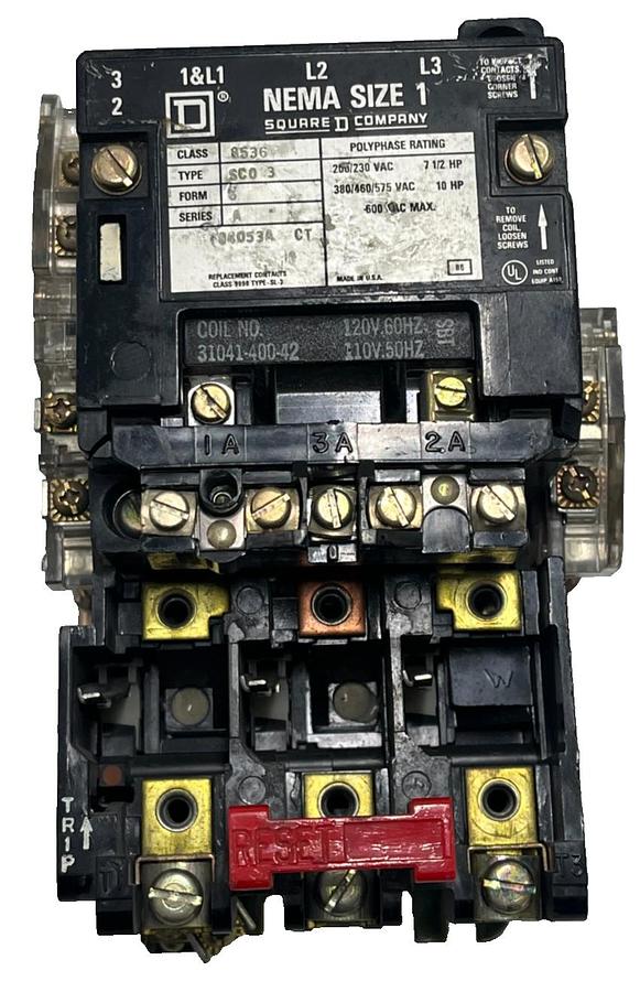 Used SQUARE D 8536SCO3V02-U Ser. A Magnetic Motor Starter NEMA Size 1
