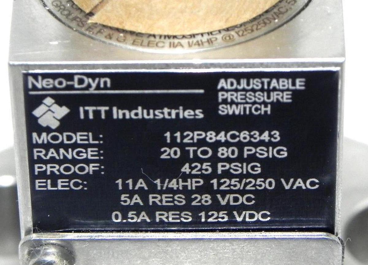 NEW NEO-DYNE 112P84C6343 ADJUSTABLE PRESSURE SWITCH