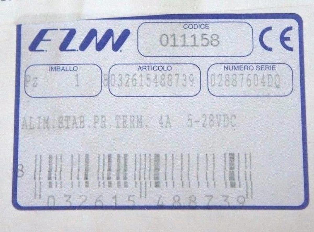 Used NIB EZM COD. 011158 POWER SUPPLY N.02887604DQ ALIM.STAB.PR.TERM 4A 5-28VDC