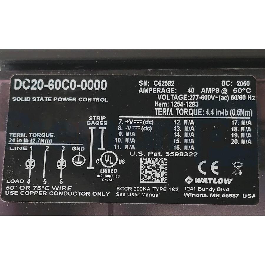 Watlow DC20-60C0-0000 DIN-A-MITE C Solid State Power Controller SCR 40A 600V NEW