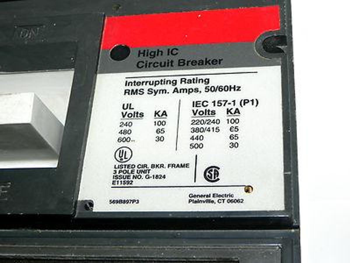 Used GENERAL ELECTRIC TJL4V2605 CIRCUIT BREAKER 500A, 600VAC, 3POLE